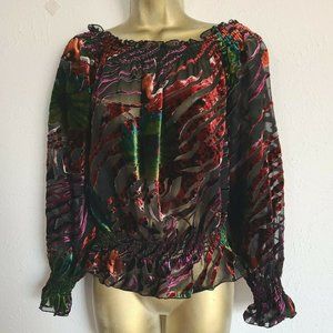 NYGARD Collection Velour Floral Peasant Blouse sz S